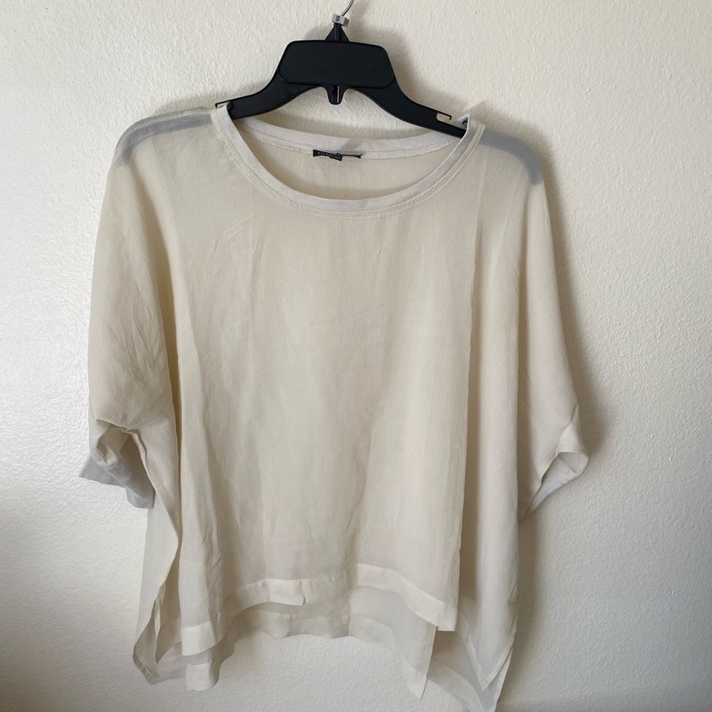 Eileen Fisher Women’s Silk Blouse in Cream Boxy Fit Size XXS Business Casual Top